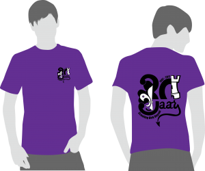Afbeelding van T-shirt: paars met zwart-witte opdruk
